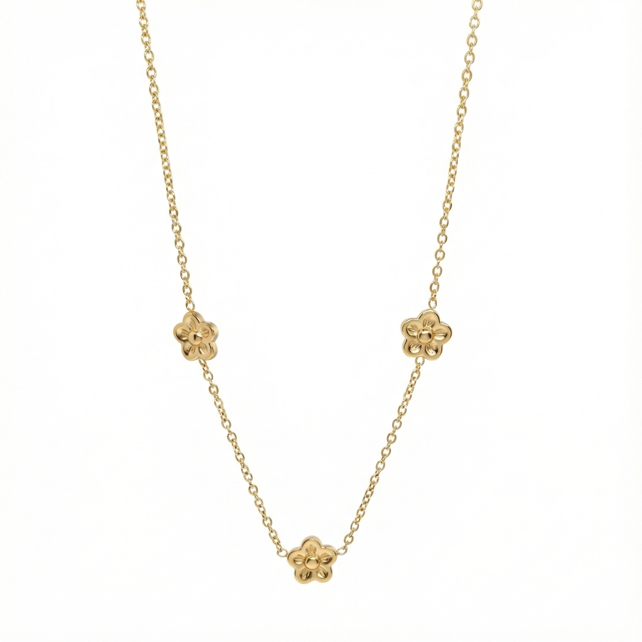 Collier trois fleurs miniatures en acier inoxydable couleur doré